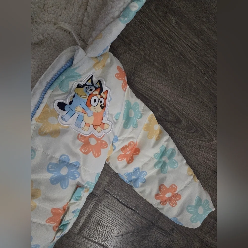 Girls Bluey Floral Puffer Jacket Size 3t